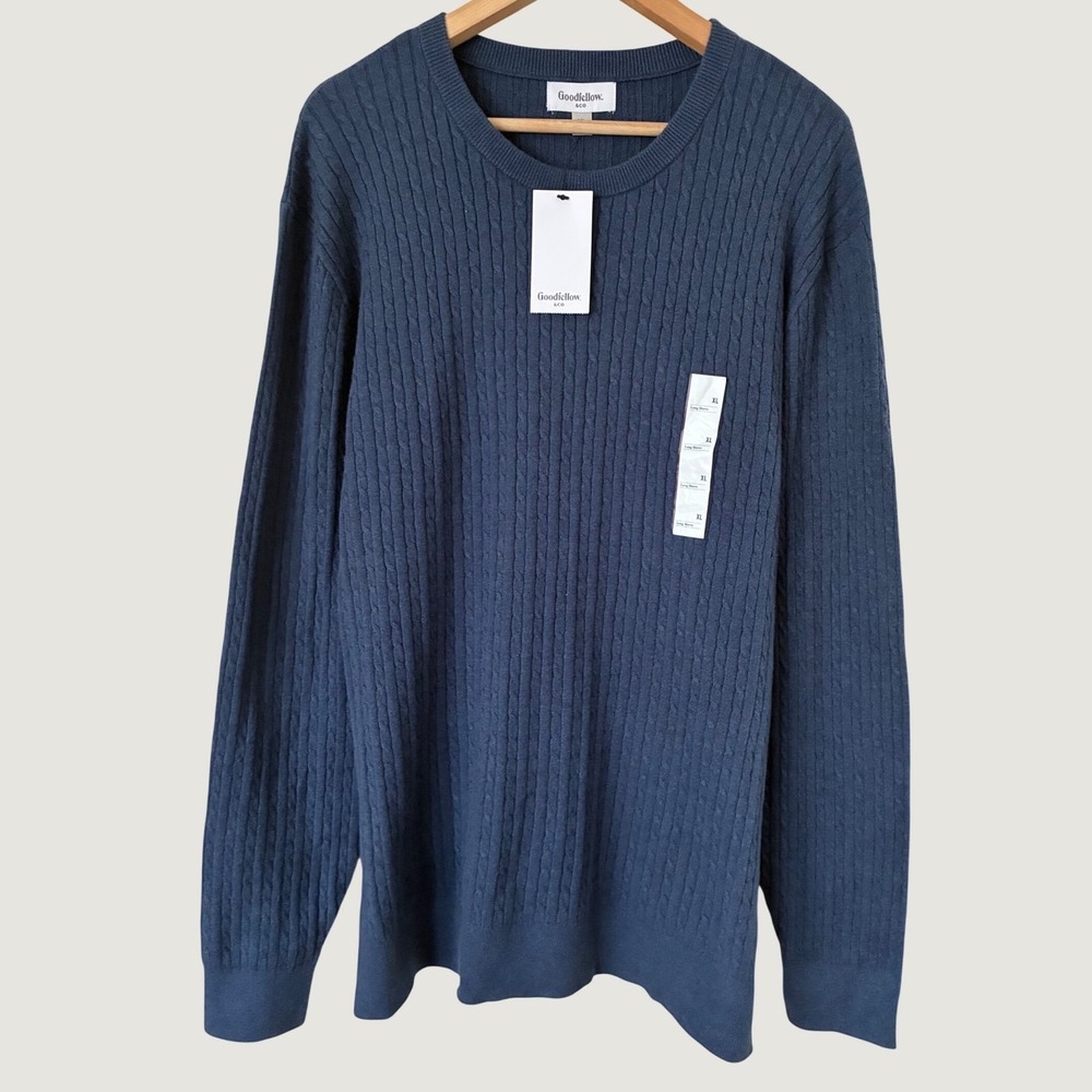 Goodfellow & Co Mens XL Navy Blue Cable Knit Crewneck Sweater Long Sleeve New